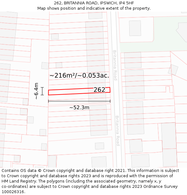 262, BRITANNIA ROAD, IPSWICH, IP4 5HF: Plot and title map
