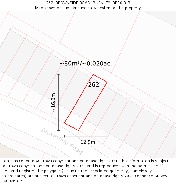 262, BROWNSIDE ROAD, BURNLEY, BB10 3LR: Plot and title map