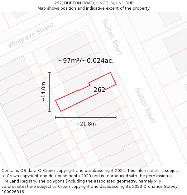 262, BURTON ROAD, LINCOLN, LN1 3UB: Plot and title map