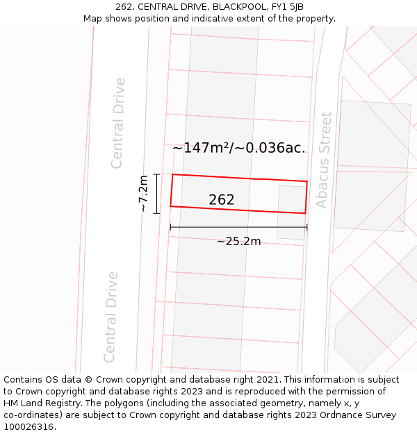 262, CENTRAL DRIVE, BLACKPOOL, FY1 5JB: Plot and title map