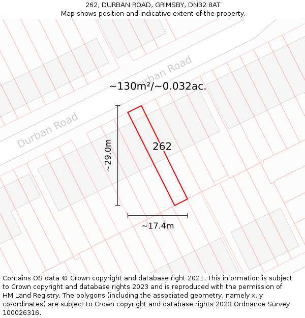 262, DURBAN ROAD, GRIMSBY, DN32 8AT: Plot and title map