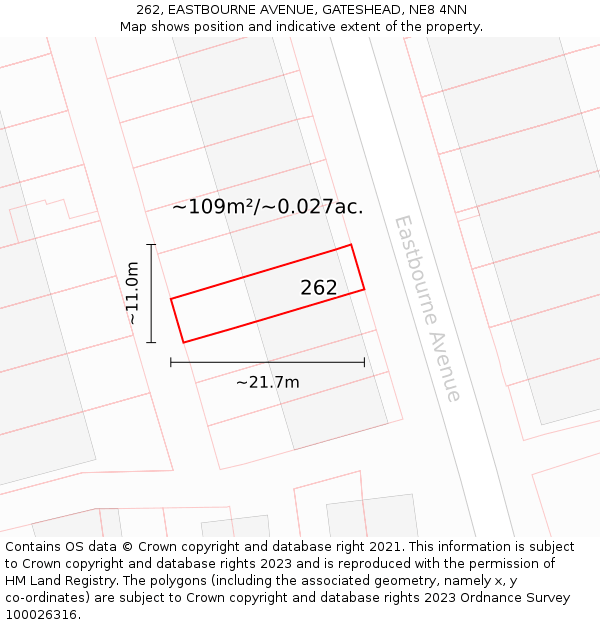 262, EASTBOURNE AVENUE, GATESHEAD, NE8 4NN: Plot and title map