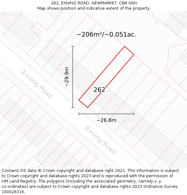 262, EXNING ROAD, NEWMARKET, CB8 0AN: Plot and title map