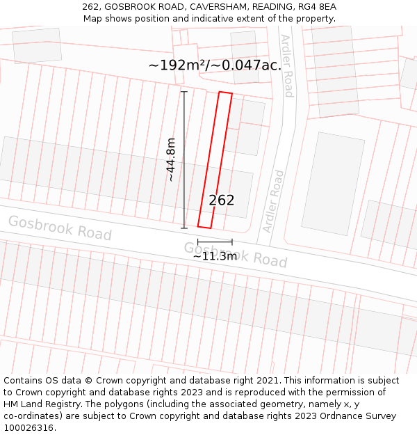 262, GOSBROOK ROAD, CAVERSHAM, READING, RG4 8EA: Plot and title map