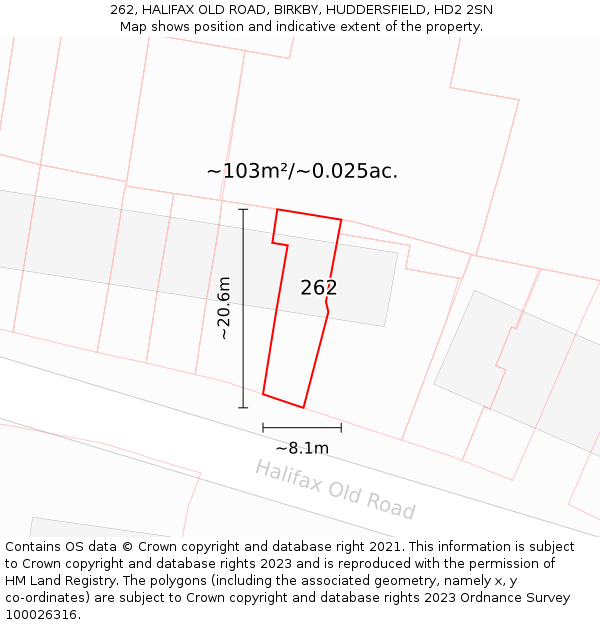 262, HALIFAX OLD ROAD, BIRKBY, HUDDERSFIELD, HD2 2SN: Plot and title map