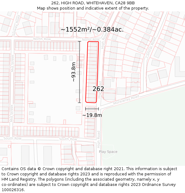 262, HIGH ROAD, WHITEHAVEN, CA28 9BB: Plot and title map