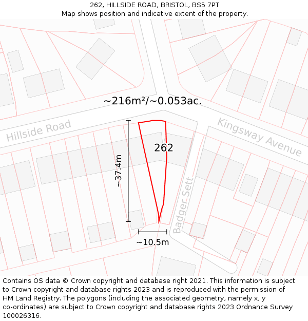 262, HILLSIDE ROAD, BRISTOL, BS5 7PT: Plot and title map