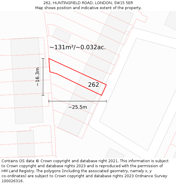262, HUNTINGFIELD ROAD, LONDON, SW15 5ER: Plot and title map