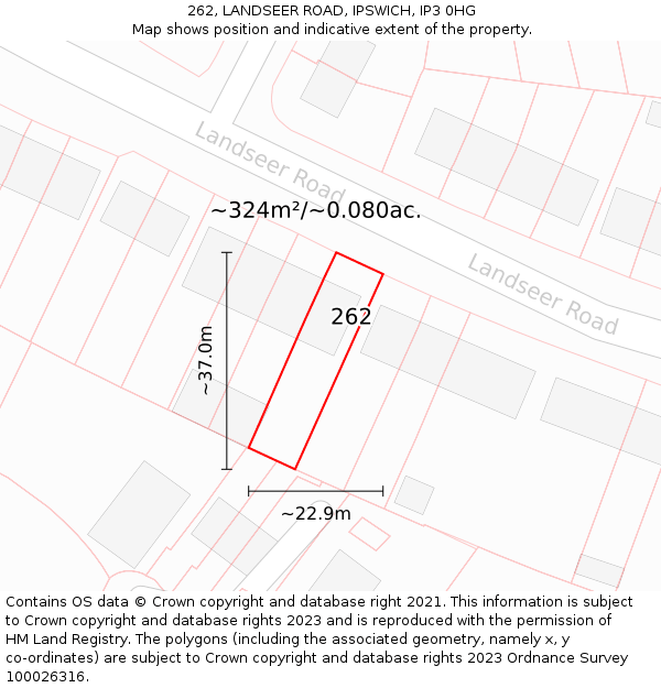 262, LANDSEER ROAD, IPSWICH, IP3 0HG: Plot and title map