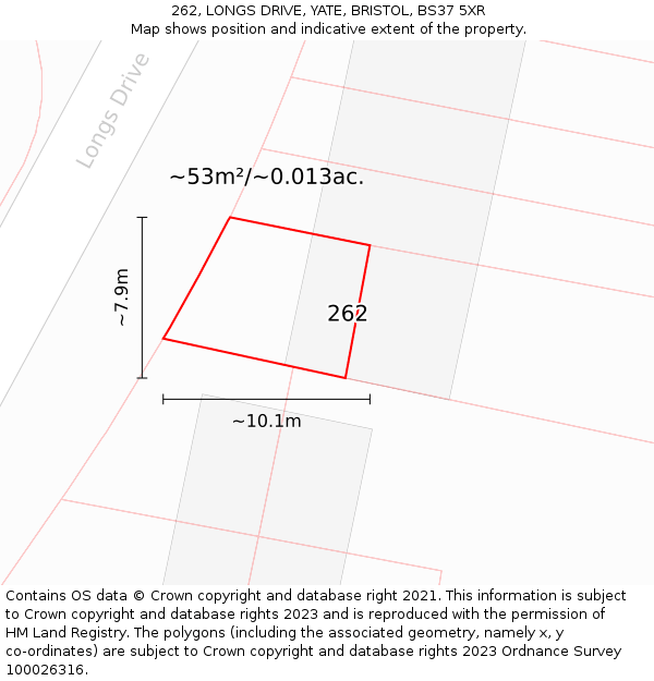 262, LONGS DRIVE, YATE, BRISTOL, BS37 5XR: Plot and title map