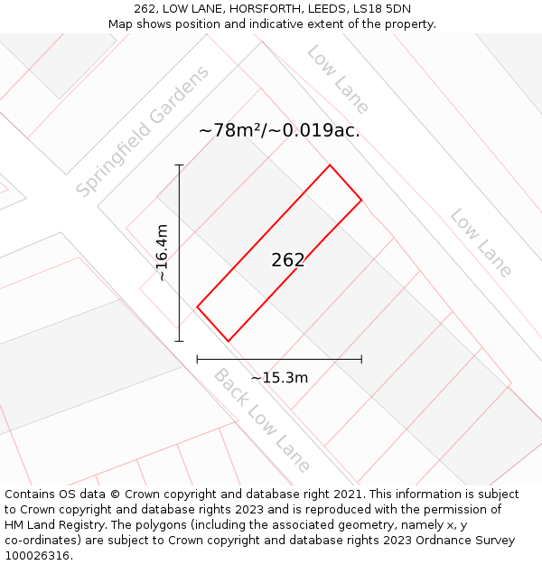 262, LOW LANE, HORSFORTH, LEEDS, LS18 5DN: Plot and title map