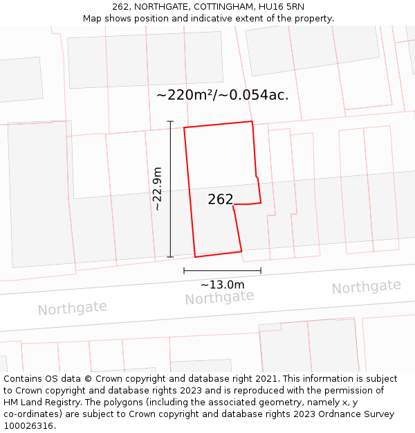 262, NORTHGATE, COTTINGHAM, HU16 5RN: Plot and title map
