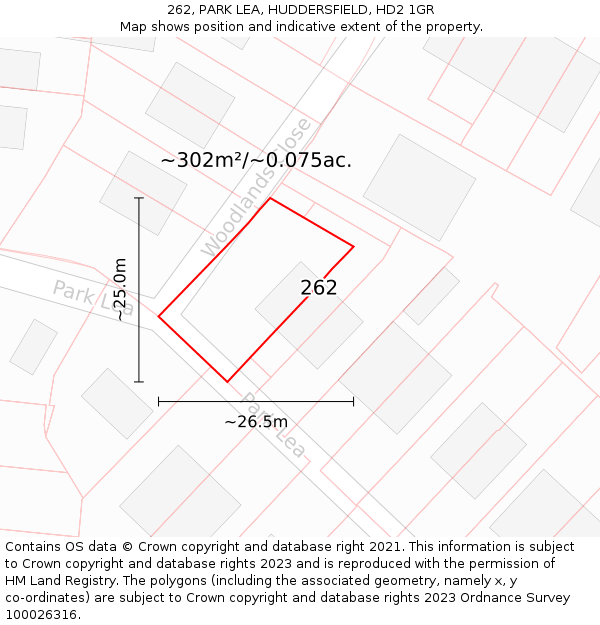 262, PARK LEA, HUDDERSFIELD, HD2 1GR: Plot and title map