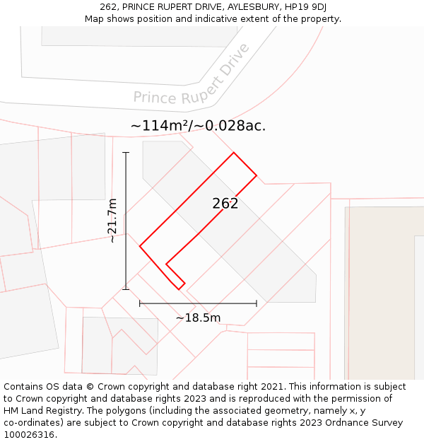 262, PRINCE RUPERT DRIVE, AYLESBURY, HP19 9DJ: Plot and title map