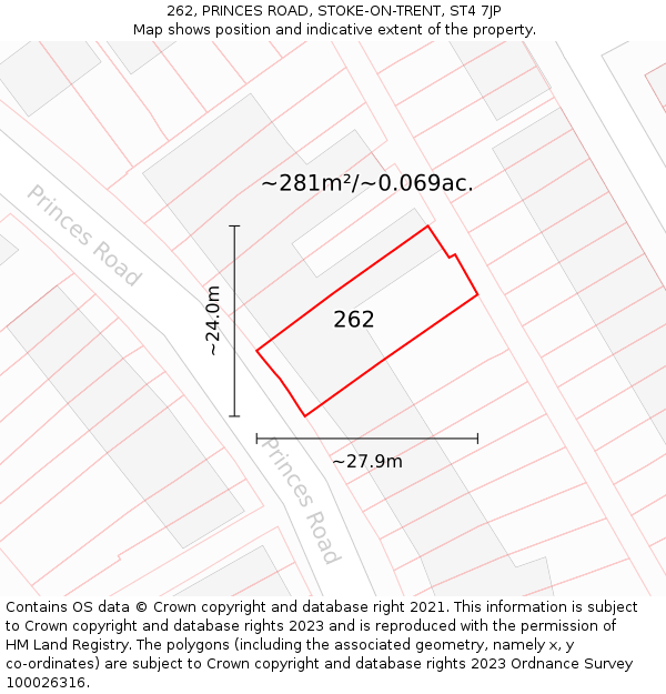 262, PRINCES ROAD, STOKE-ON-TRENT, ST4 7JP: Plot and title map