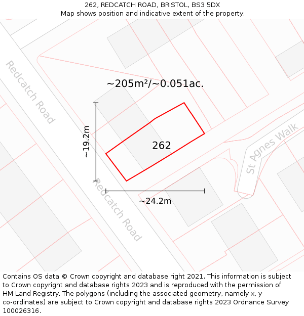 262, REDCATCH ROAD, BRISTOL, BS3 5DX: Plot and title map