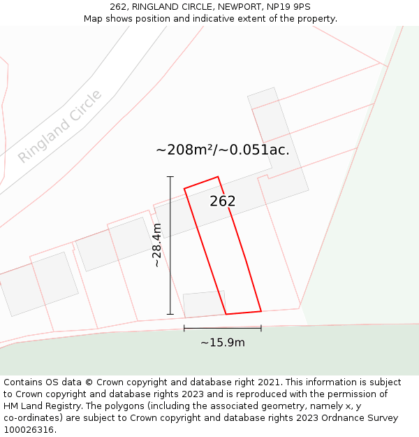 262, RINGLAND CIRCLE, NEWPORT, NP19 9PS: Plot and title map