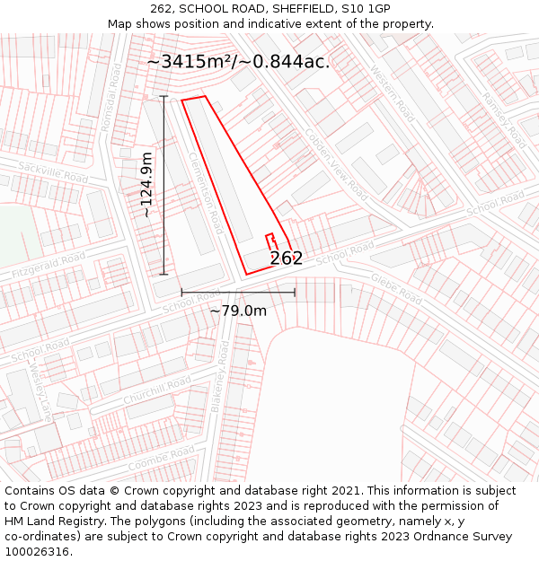 262, SCHOOL ROAD, SHEFFIELD, S10 1GP: Plot and title map