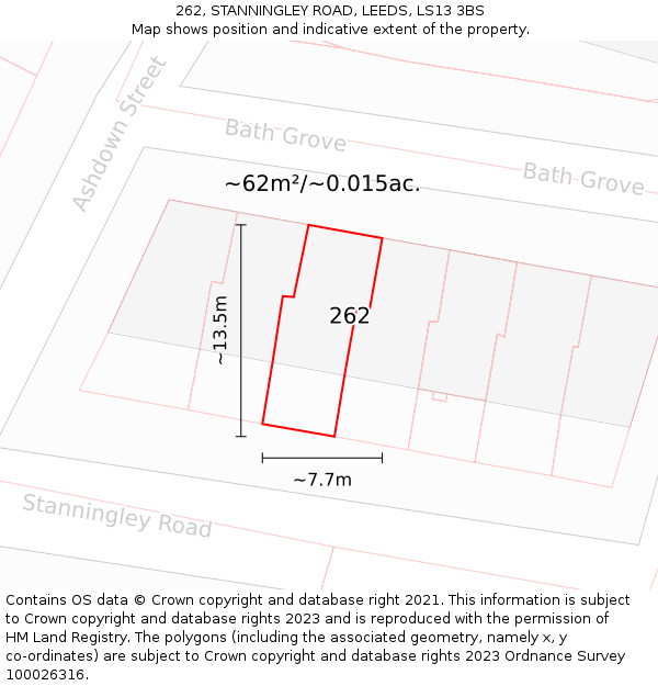 262, STANNINGLEY ROAD, LEEDS, LS13 3BS: Plot and title map