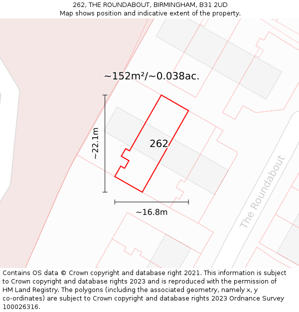 262, THE ROUNDABOUT, BIRMINGHAM, B31 2UD: Plot and title map