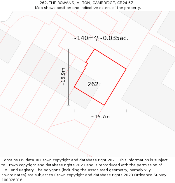 262, THE ROWANS, MILTON, CAMBRIDGE, CB24 6ZL: Plot and title map