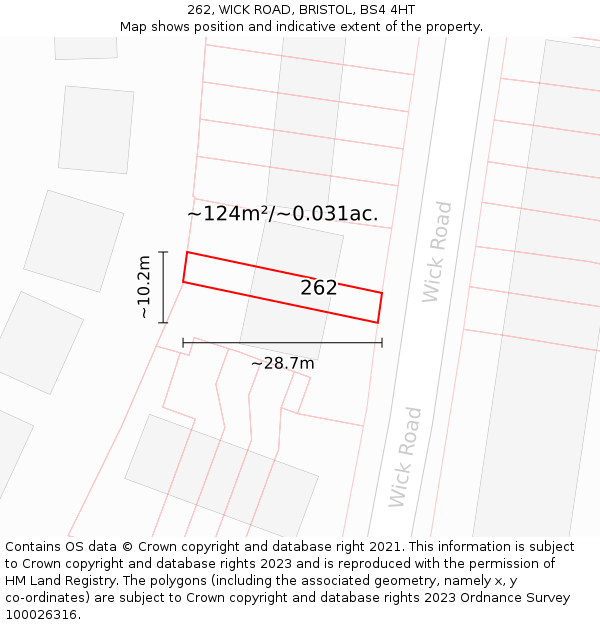 262, WICK ROAD, BRISTOL, BS4 4HT: Plot and title map