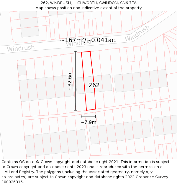 262, WINDRUSH, HIGHWORTH, SWINDON, SN6 7EA: Plot and title map