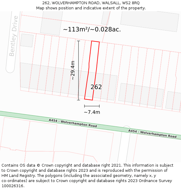 262, WOLVERHAMPTON ROAD, WALSALL, WS2 8RQ: Plot and title map