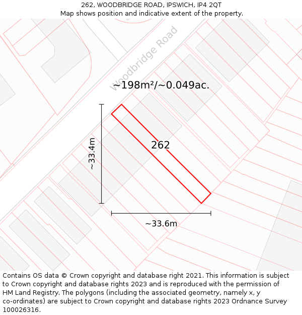 262, WOODBRIDGE ROAD, IPSWICH, IP4 2QT: Plot and title map