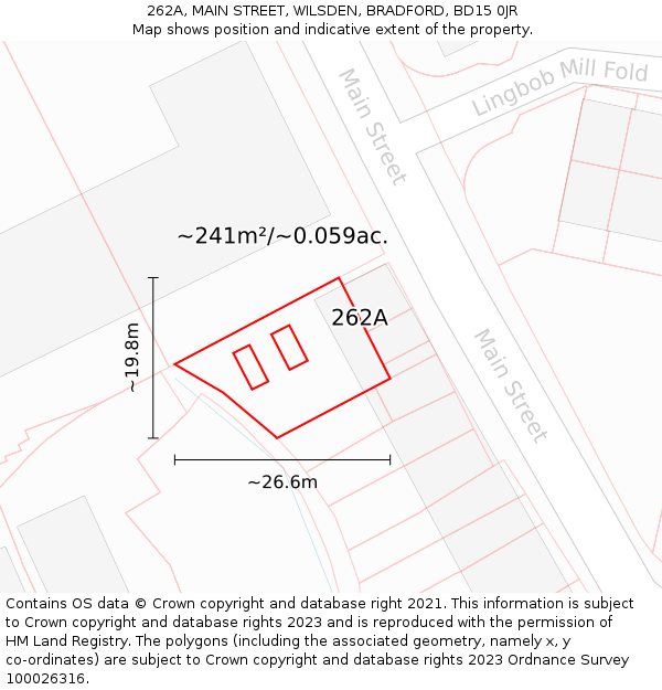 262A, MAIN STREET, WILSDEN, BRADFORD, BD15 0JR: Plot and title map