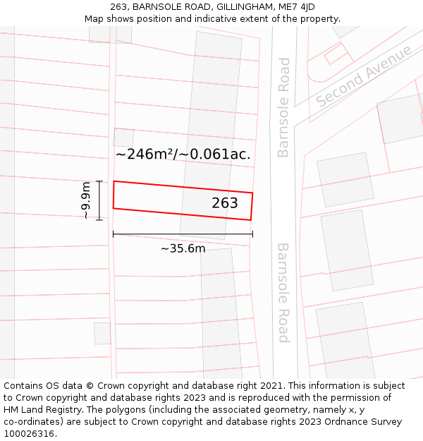 263, BARNSOLE ROAD, GILLINGHAM, ME7 4JD: Plot and title map