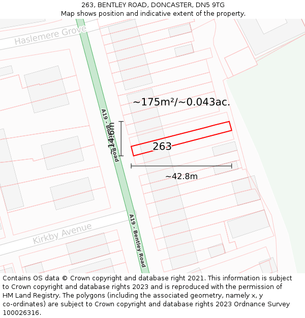 263, BENTLEY ROAD, DONCASTER, DN5 9TG: Plot and title map
