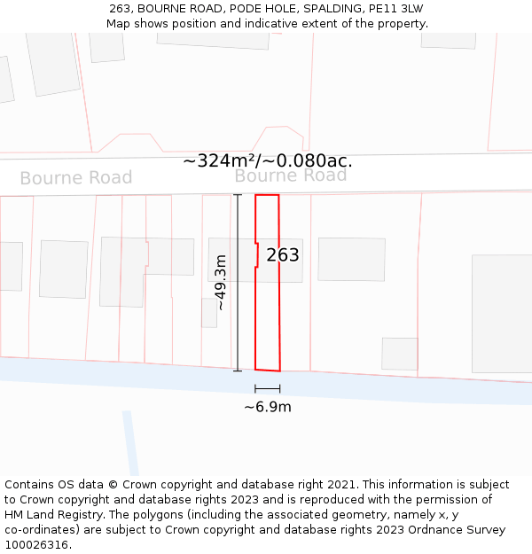 263, BOURNE ROAD, PODE HOLE, SPALDING, PE11 3LW: Plot and title map
