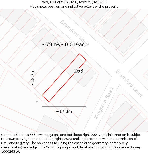 263, BRAMFORD LANE, IPSWICH, IP1 4EU: Plot and title map