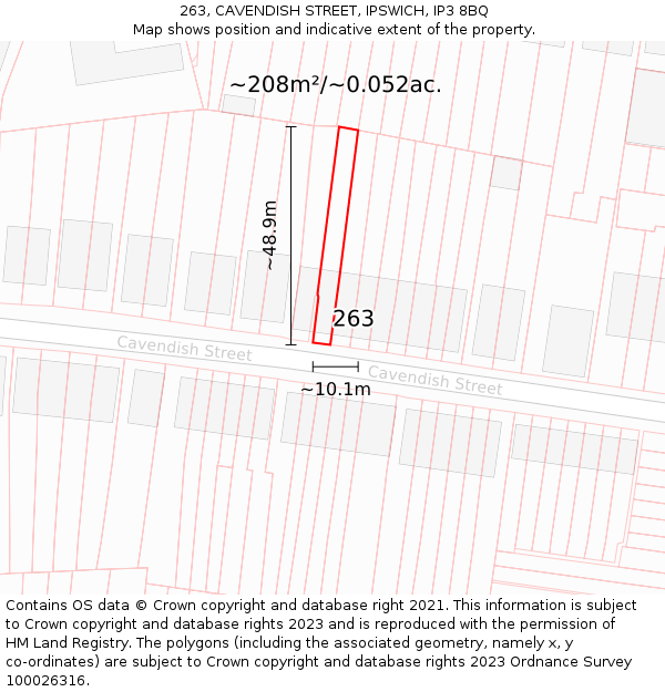 263, CAVENDISH STREET, IPSWICH, IP3 8BQ: Plot and title map