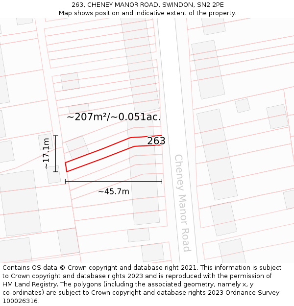 263, CHENEY MANOR ROAD, SWINDON, SN2 2PE: Plot and title map