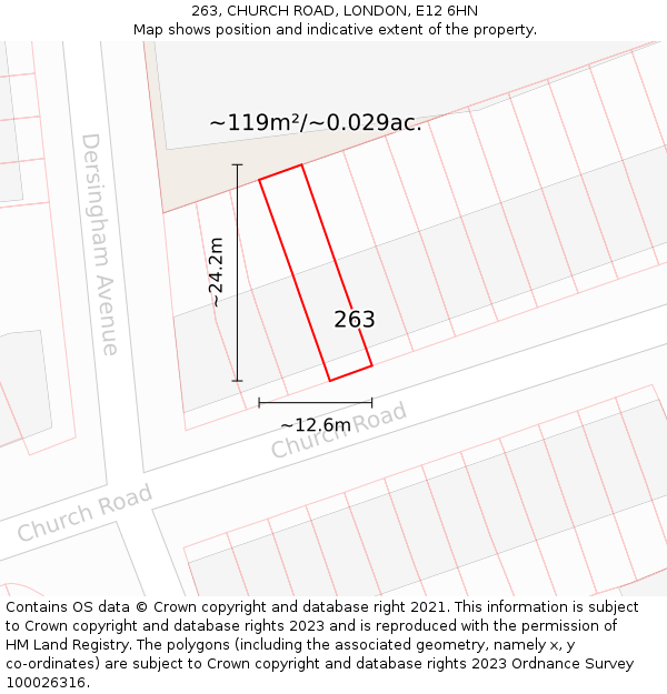 263, CHURCH ROAD, LONDON, E12 6HN: Plot and title map