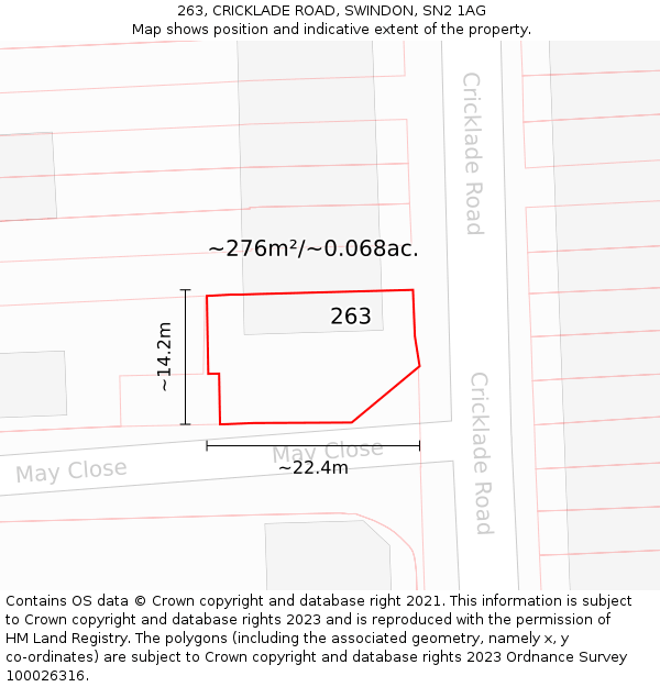 263, CRICKLADE ROAD, SWINDON, SN2 1AG: Plot and title map
