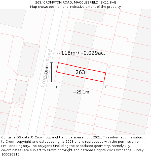 263, CROMPTON ROAD, MACCLESFIELD, SK11 8HB: Plot and title map