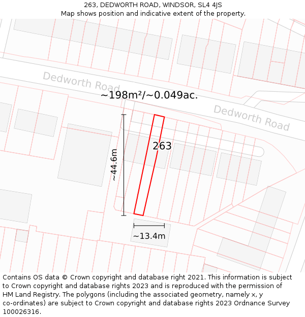 263, DEDWORTH ROAD, WINDSOR, SL4 4JS: Plot and title map