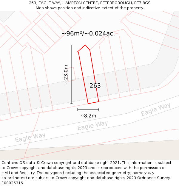 263, EAGLE WAY, HAMPTON CENTRE, PETERBOROUGH, PE7 8GS: Plot and title map