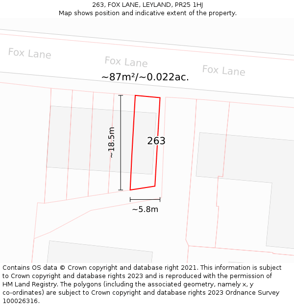 263, FOX LANE, LEYLAND, PR25 1HJ: Plot and title map