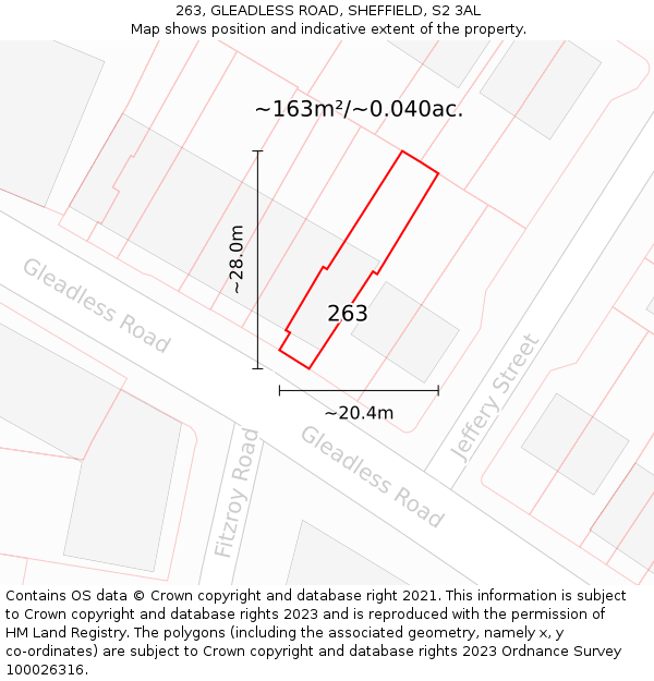 263, GLEADLESS ROAD, SHEFFIELD, S2 3AL: Plot and title map