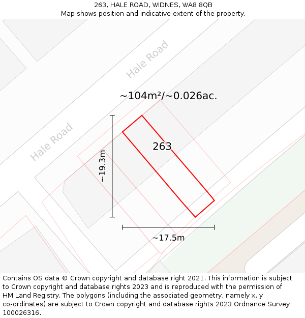 263, HALE ROAD, WIDNES, WA8 8QB: Plot and title map
