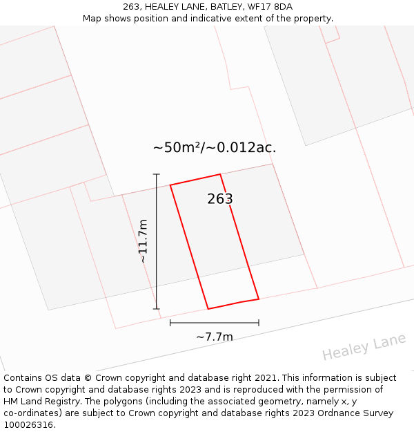 263, HEALEY LANE, BATLEY, WF17 8DA: Plot and title map