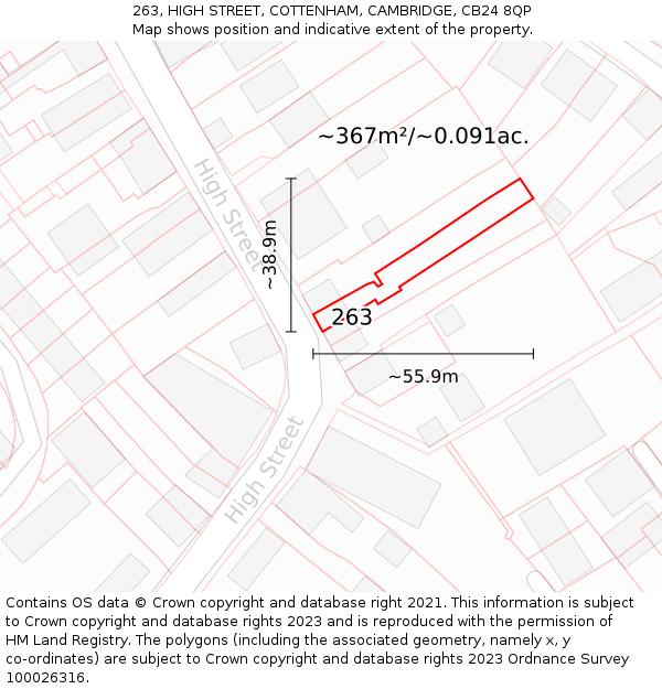 263, HIGH STREET, COTTENHAM, CAMBRIDGE, CB24 8QP: Plot and title map