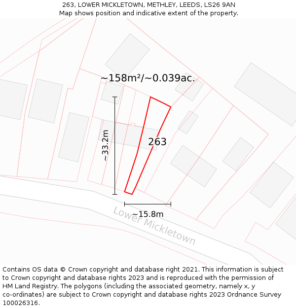 263, LOWER MICKLETOWN, METHLEY, LEEDS, LS26 9AN: Plot and title map