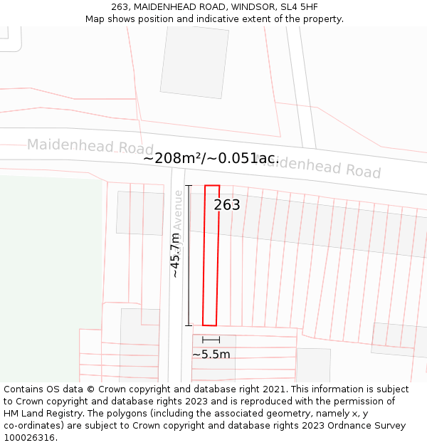 263, MAIDENHEAD ROAD, WINDSOR, SL4 5HF: Plot and title map