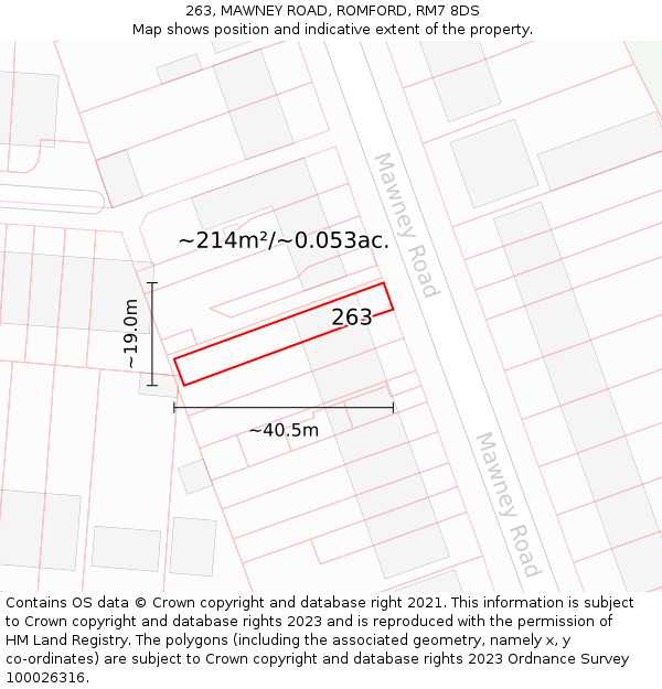 263, MAWNEY ROAD, ROMFORD, RM7 8DS: Plot and title map
