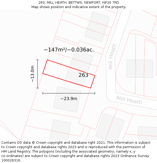 263, MILL HEATH, BETTWS, NEWPORT, NP20 7RD: Plot and title map